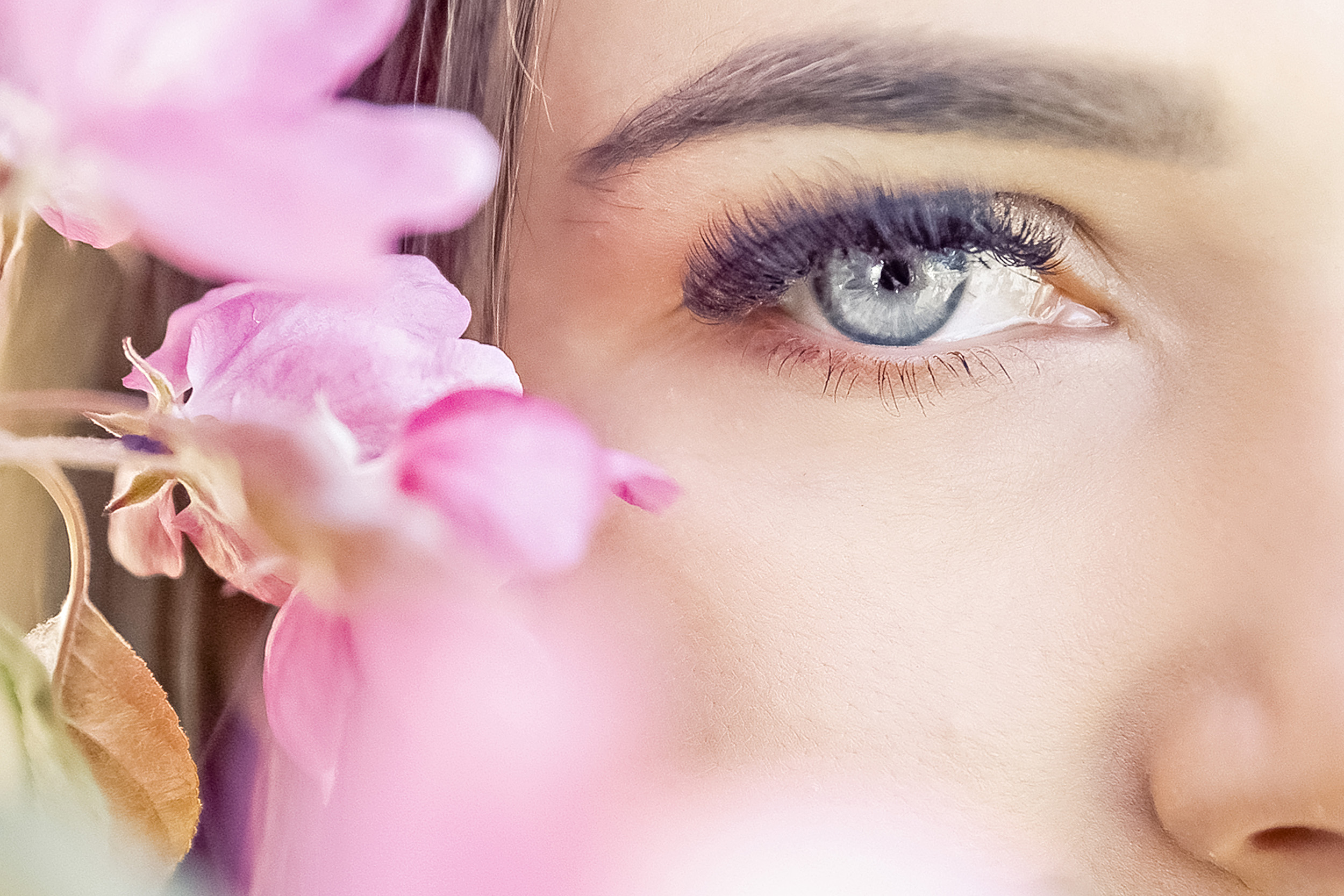 a young woman in close up with pink flowers of a b 2023 11 27 05 25 35 utc